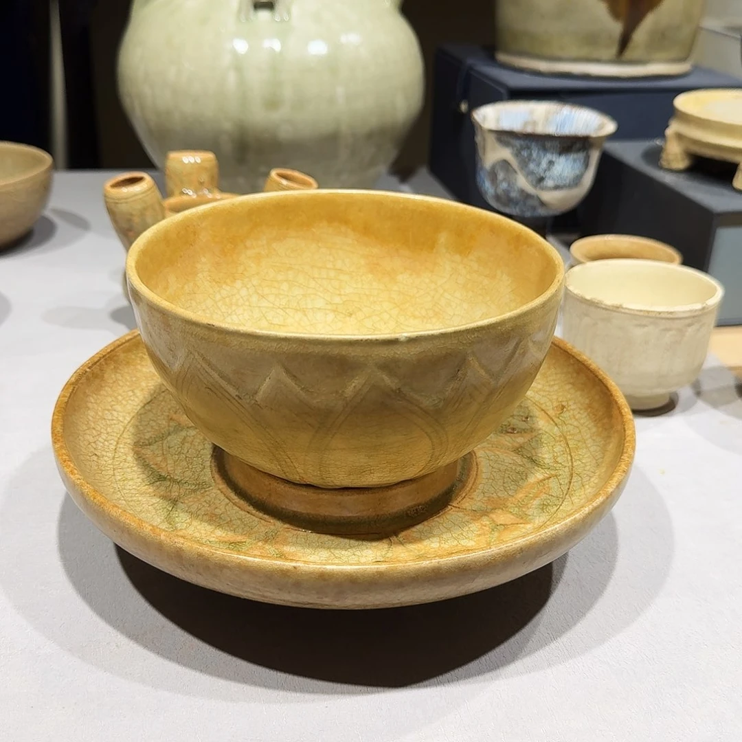 摆件洪州窑莲花青瓷茶盏拖