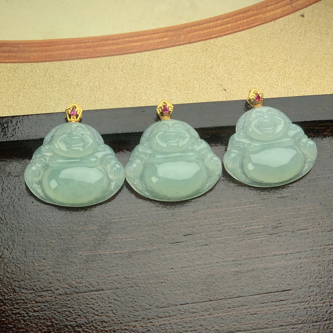 【伟平勇闯直播】天然翡翠18K金镶佛公吊坠多样性发一件@PQGJ886-2