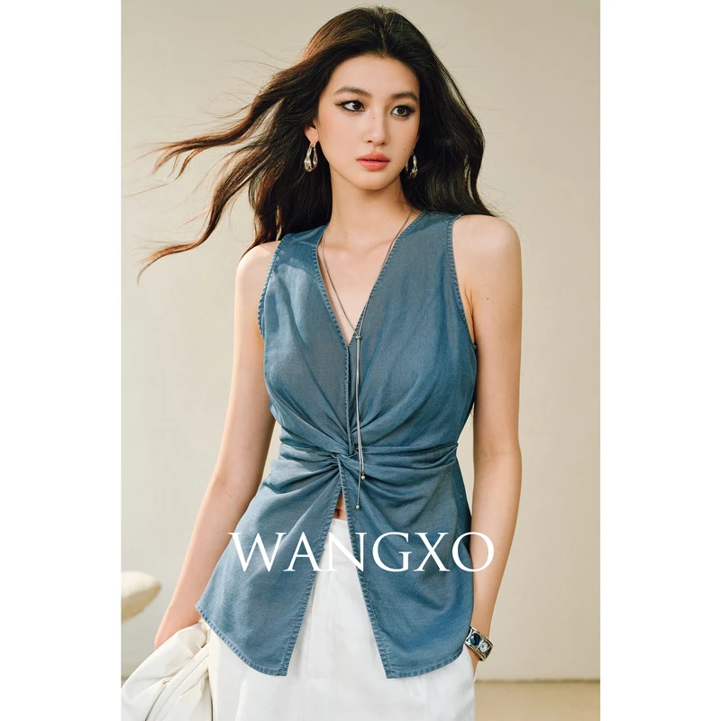 WANGXO  立裁牛仔纽结式上衣259526W