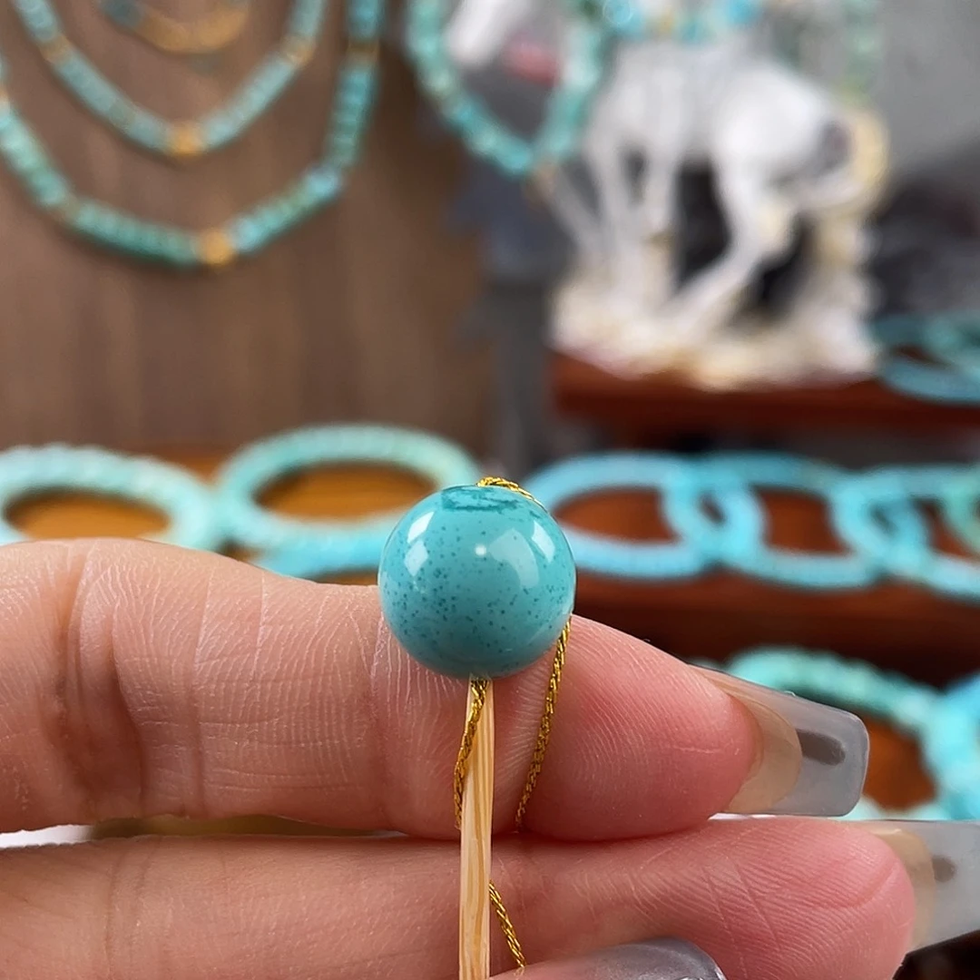 未镶嵌绿松石手串圆珠卡11.5