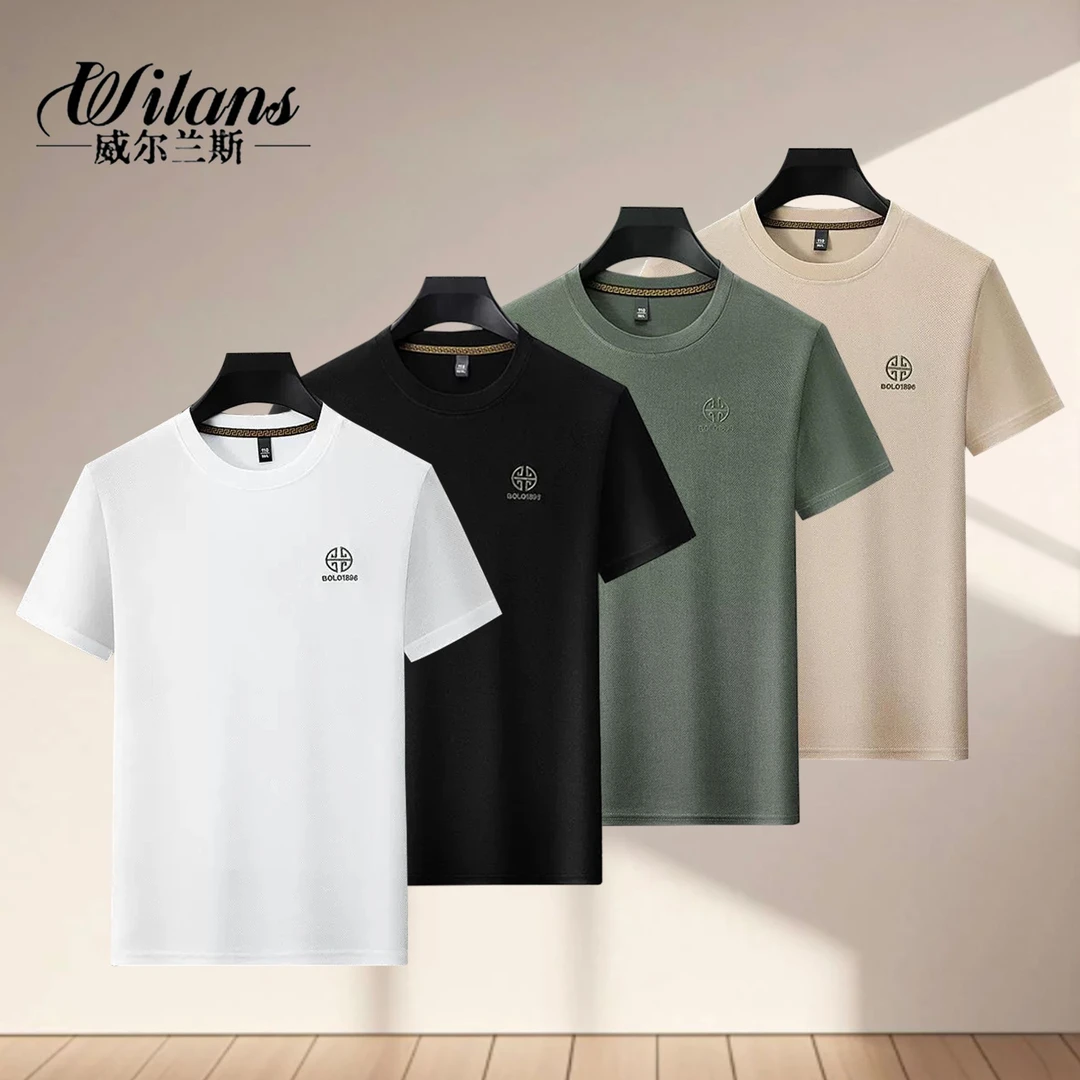 男女同款大码夏季圆领宽松男士T恤刺绣透气日常基础纯色百搭短袖