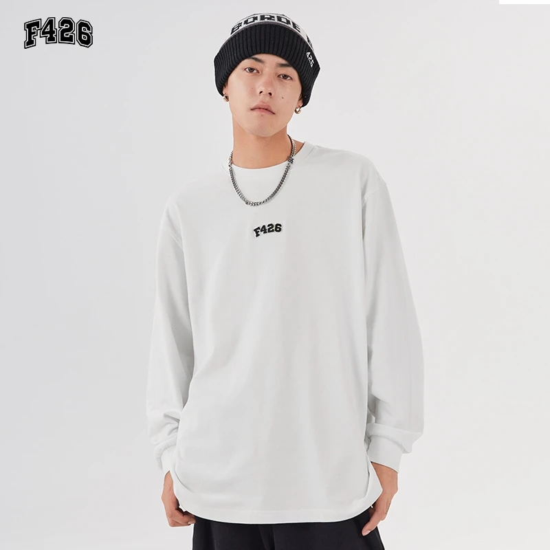 F426潮牌早秋简约基础款长袖T恤纯棉春秋情侣宽松休闲打底衫2639