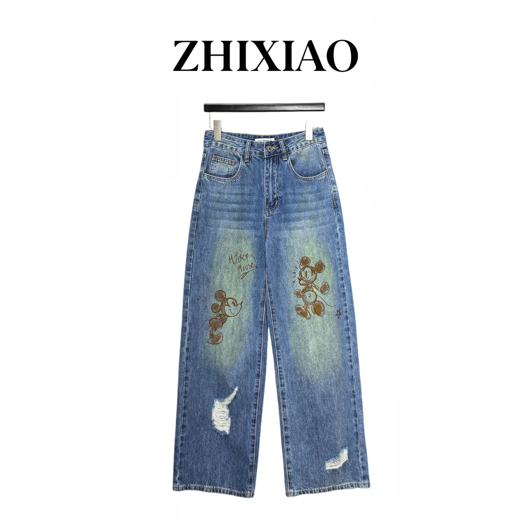 【ZHIXIAO】秋冬新款：米奇破洞牛仔裤006-8