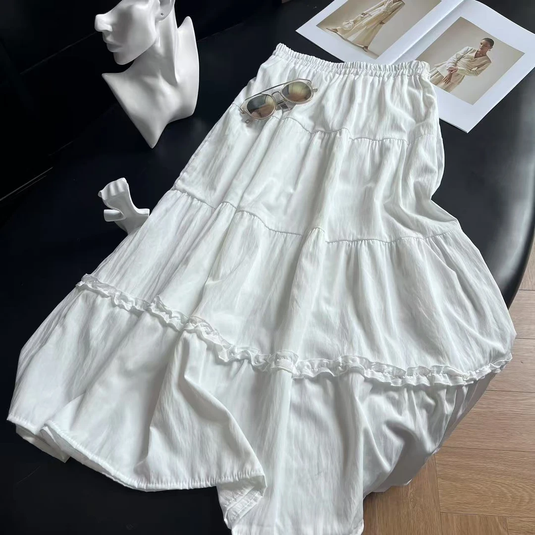 复古文艺风气质优雅百搭松紧腰半身裙2562