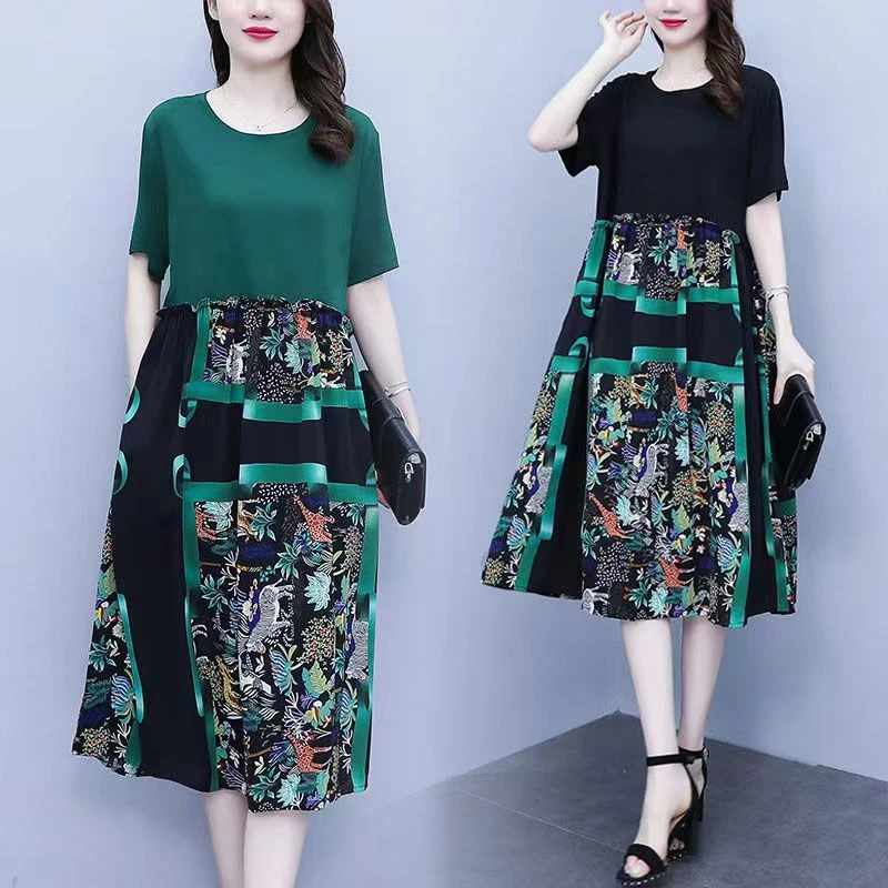 2024夏装新款裙子时尚大码女装宽松遮肉显瘦气质中长款胖MM连衣裙