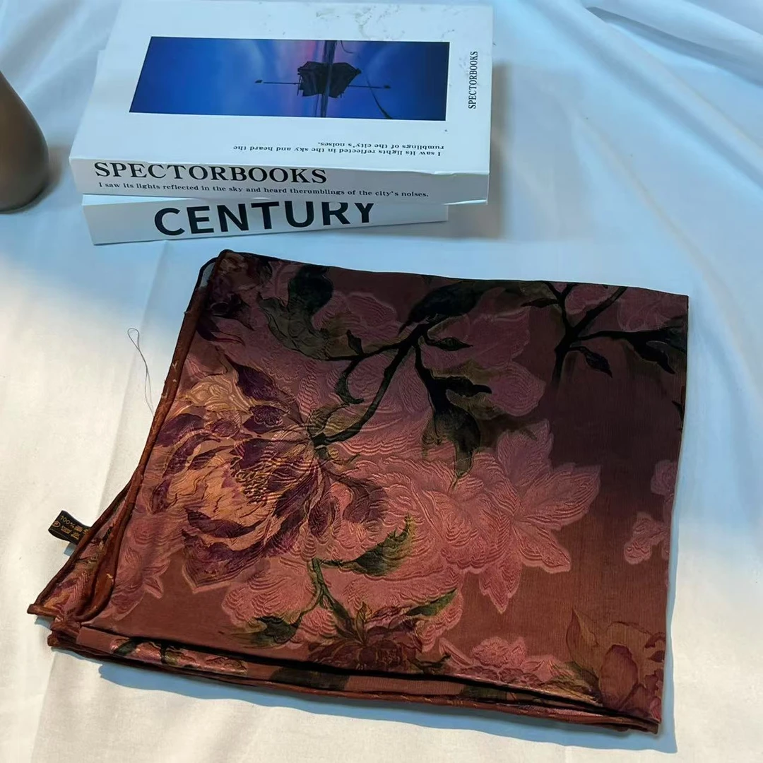 110香云纱方巾-棠海花令 剪花105cm丝巾 012