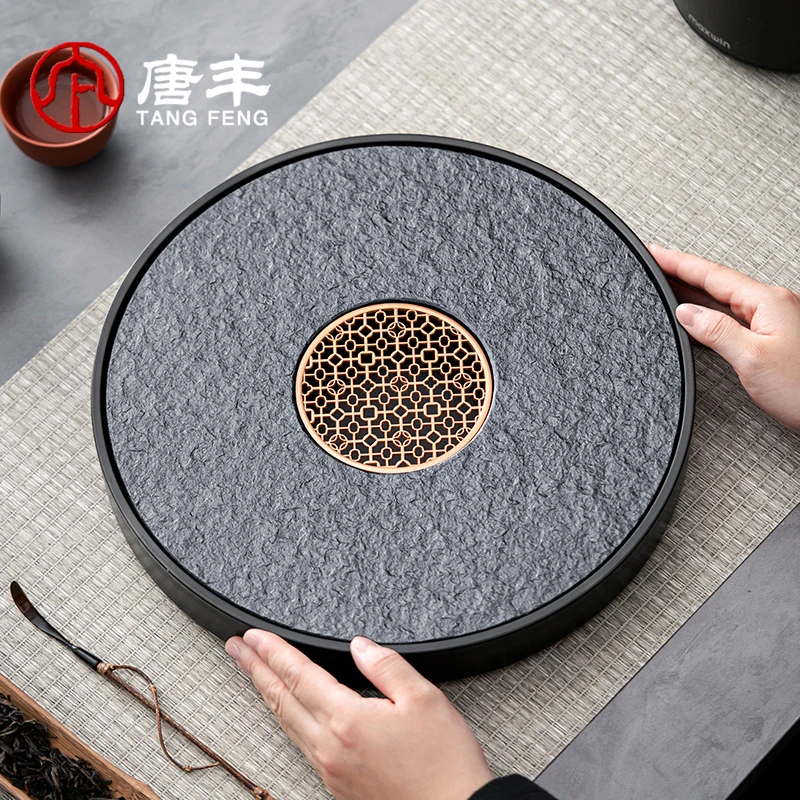 唐丰沥水干泡家用圆形陶瓷简约泡台干泡盘日式蓄水排水干泡台茶盘