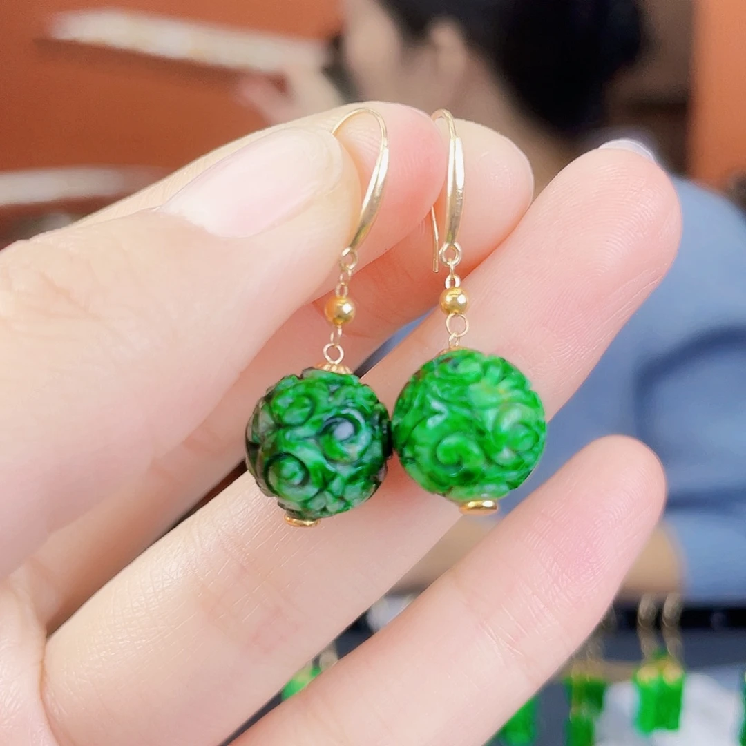 翡翠18K金镶嵌耳饰