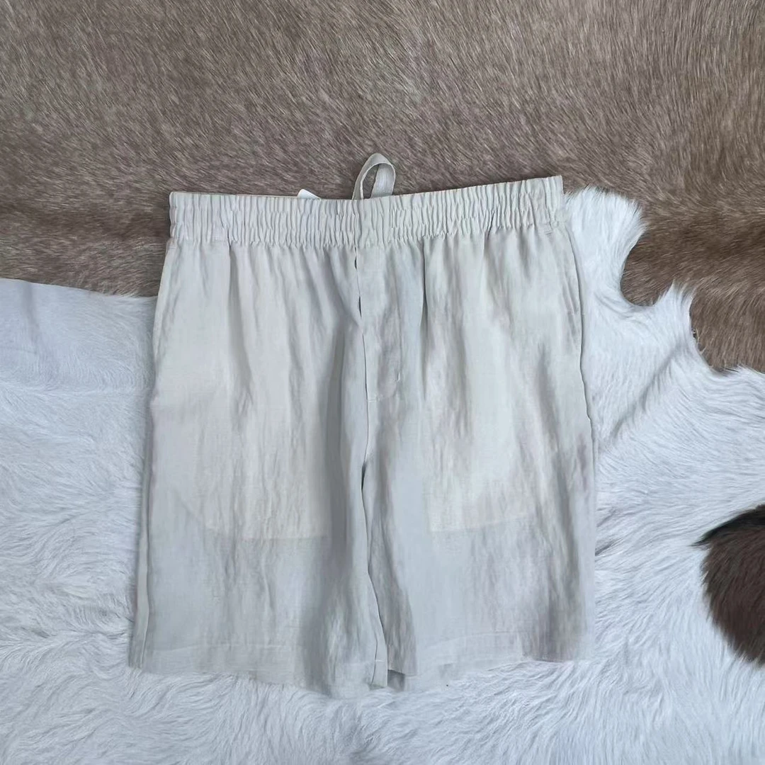 日单 天丝亚麻人棉面料 男士松紧腰休闲中裤 短裤 透气舒适