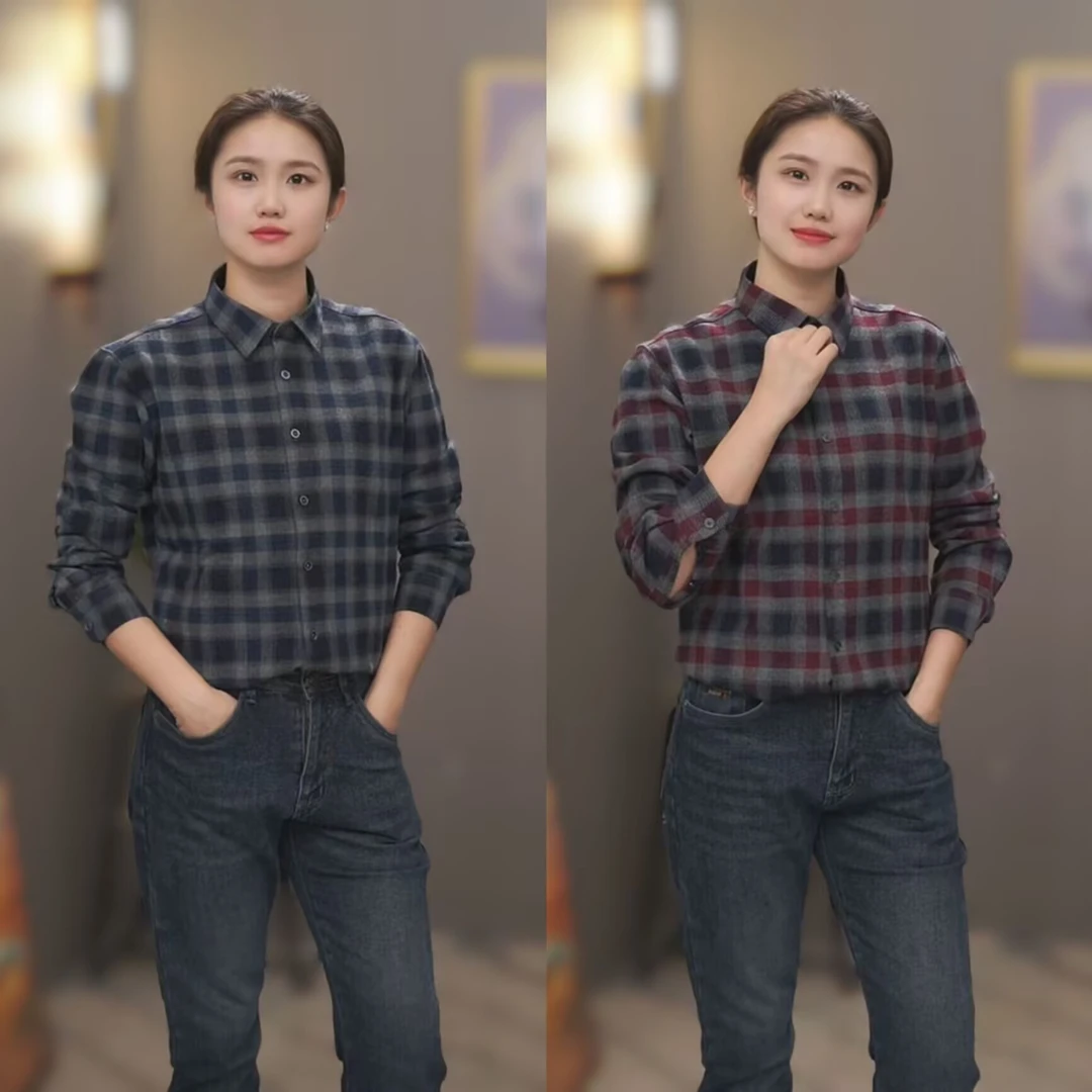 2024秋季加厚新款长袖时尚纯棉格纹磨毛纯棉男士休闲男士休闲衬衫