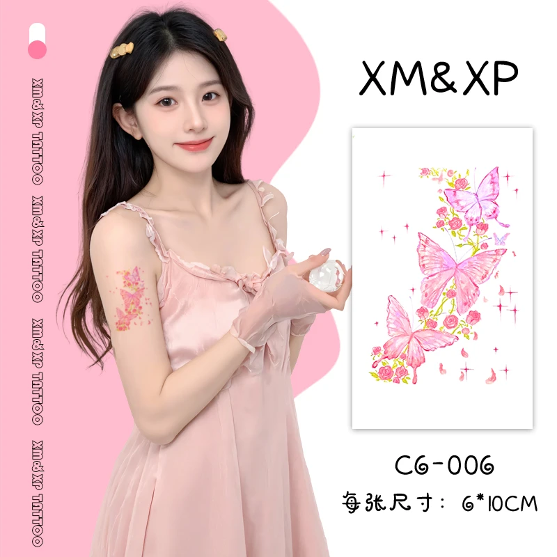 XMXP蝴蝶彩色纹身贴女防水持久可爱多巴胺锁骨手臂唯美彩绘贴纸