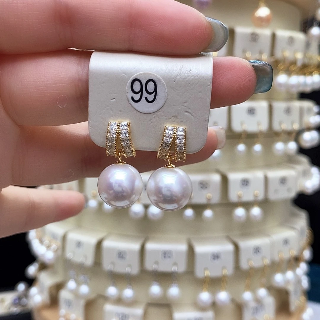 银S925镶嵌淡水珍珠耳饰