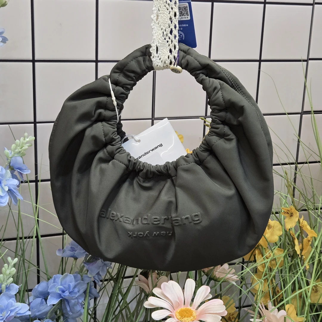 99新 ALEXANDER WANG 达达/墨绿色褶皱手提包