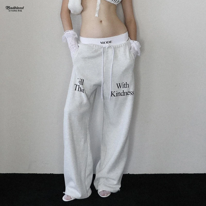 Badblood运动卫裤女美式复古辣妹jazz舞字母印花跳爵士舞必备裤子