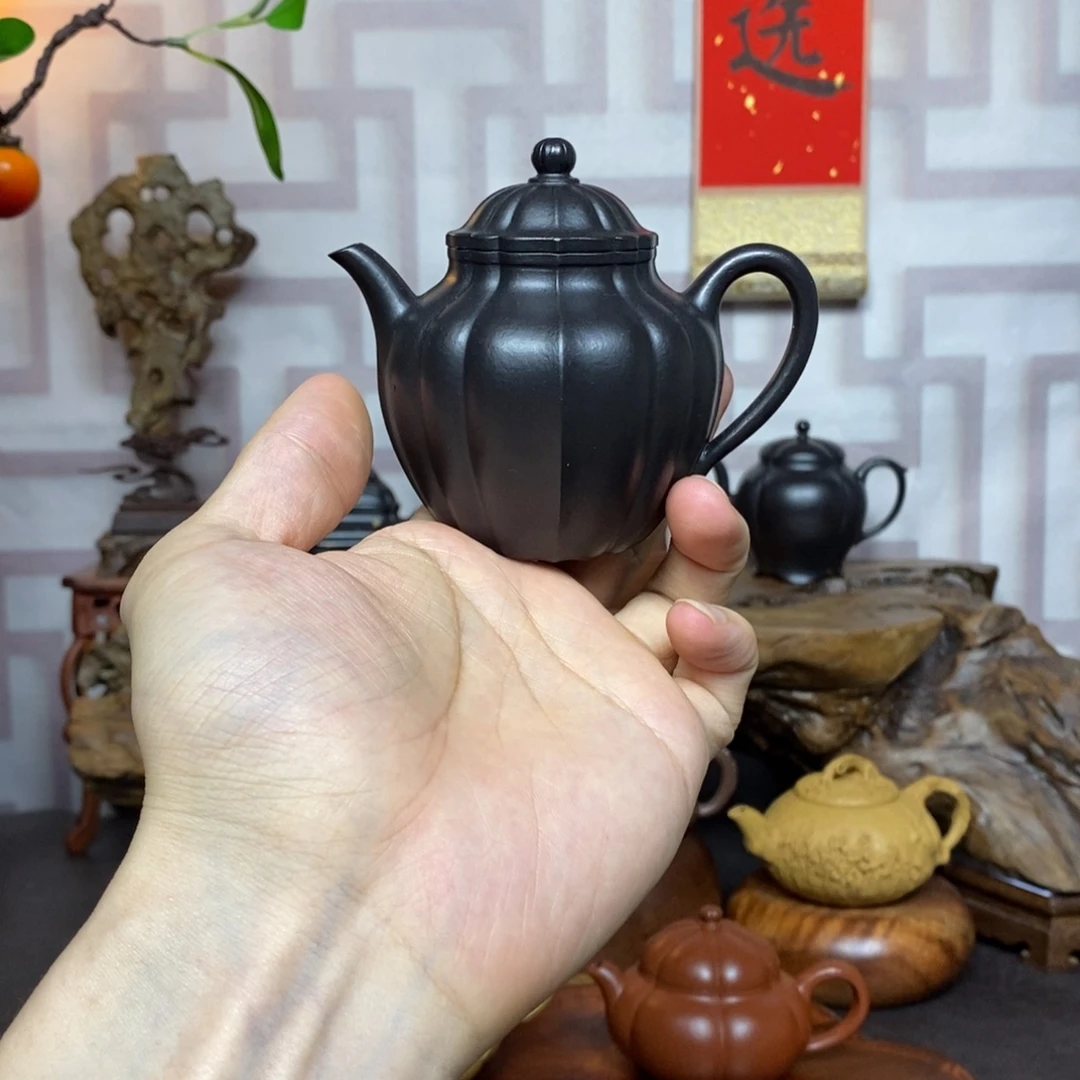 茶壶紫砂紫砂茶具朱泥捂灰筋纹秋水