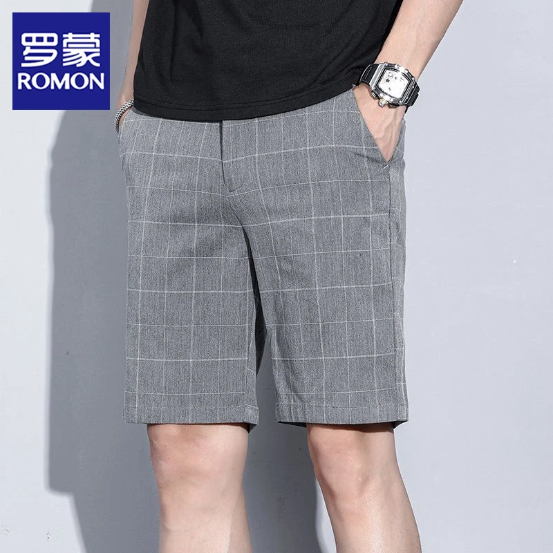 罗蒙夏季格子五分短裤男士宽松休闲中裤薄款2025新款商务西裤子男