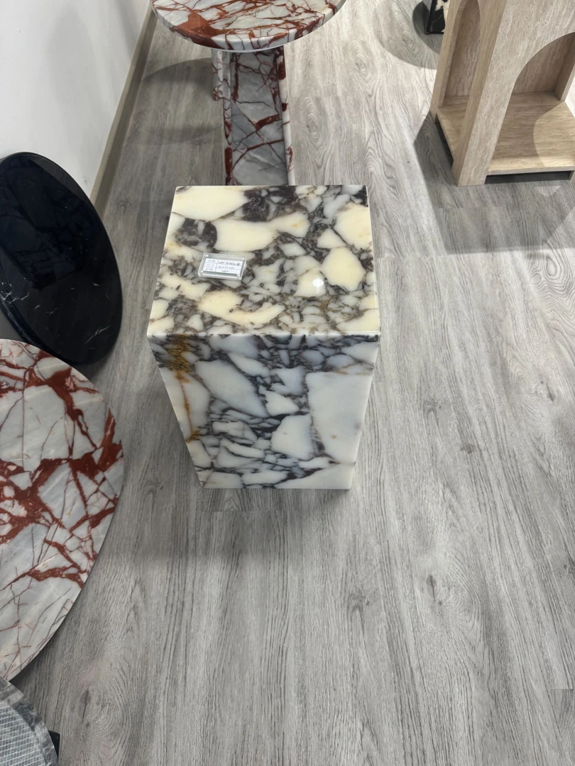 天然宝格丽紫大理石墩子花架立柱雕塑底座可用于酒店会所展台