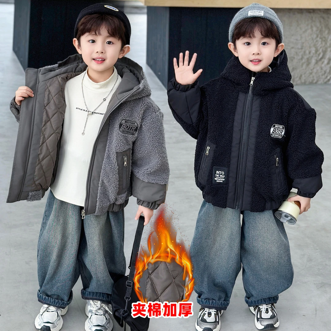 男童黑色外套秋冬季韩版新款儿童冬款加棉加厚棒球服洋气百搭冬装