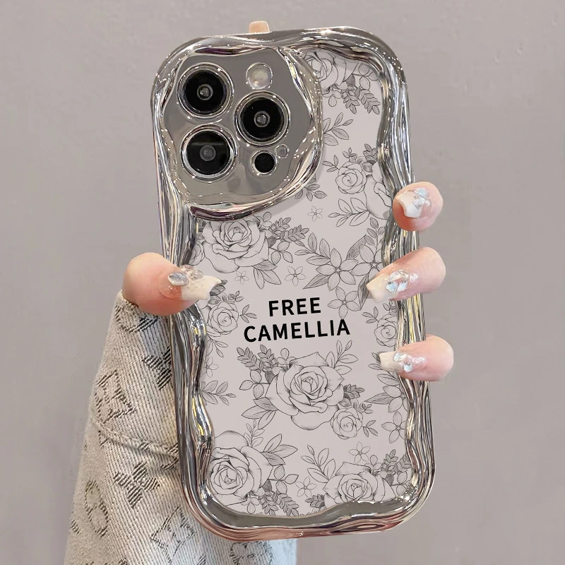 线条花卉链条适用苹果15pro手机壳iphone13/12电镀银纹7/8p防摔xr