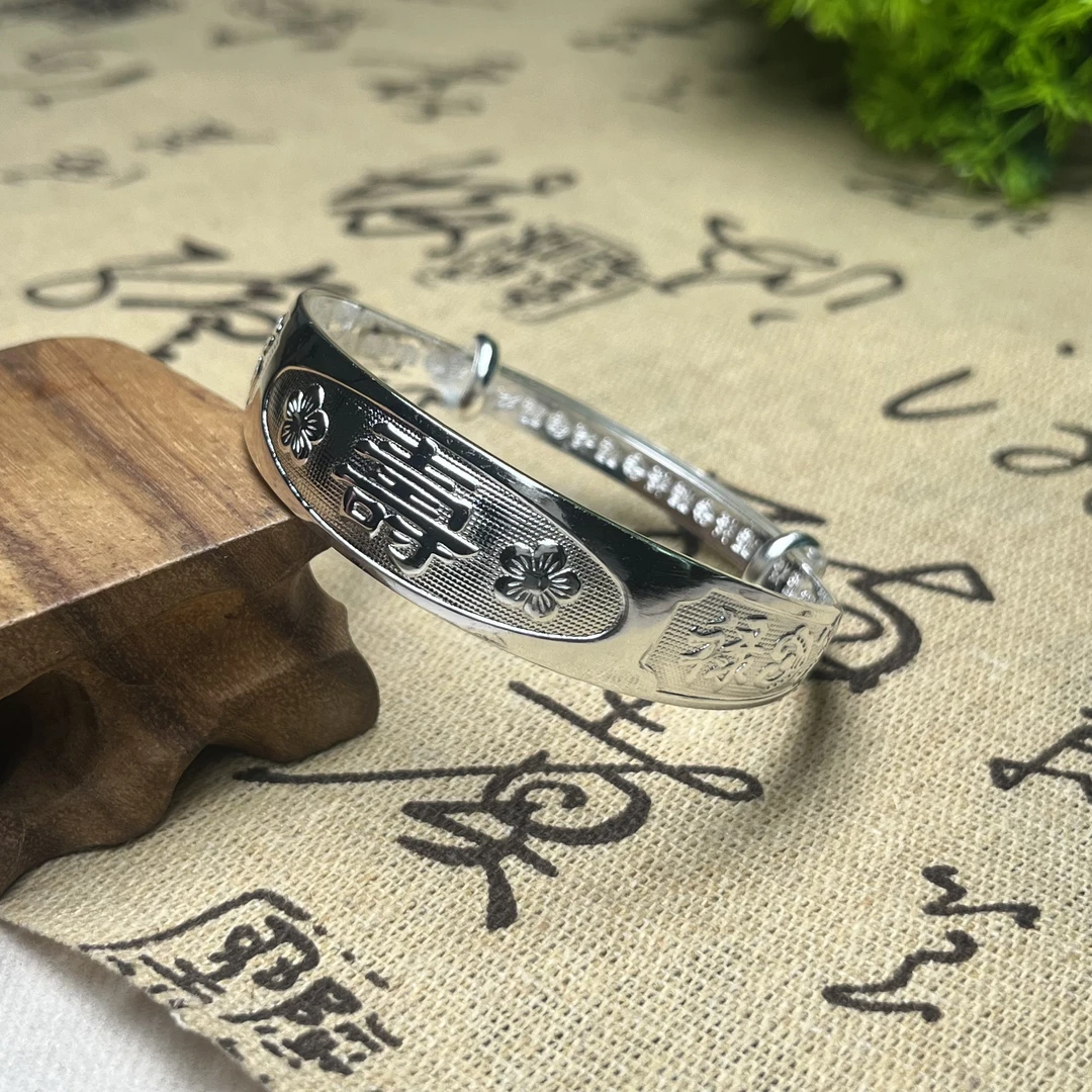 足银手镯 A103足银手镯999实心简约可调节气质送妈妈奶奶民族风