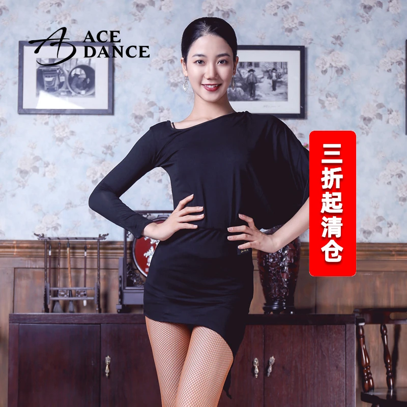 ACE dance瑰意拉丁舞服装女成人舞蹈裙斜肩不对称练功表演裙WQ01