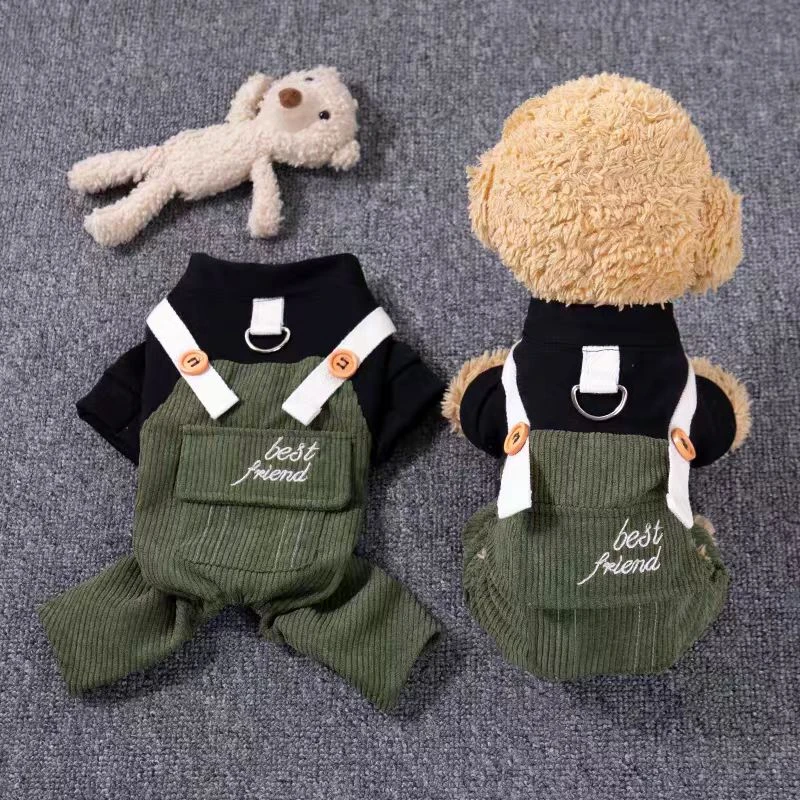 狗狗衣服秋季初冬工装四脚衣潮流狗狗比熊泰迪可牵引猫咪衣服宠物