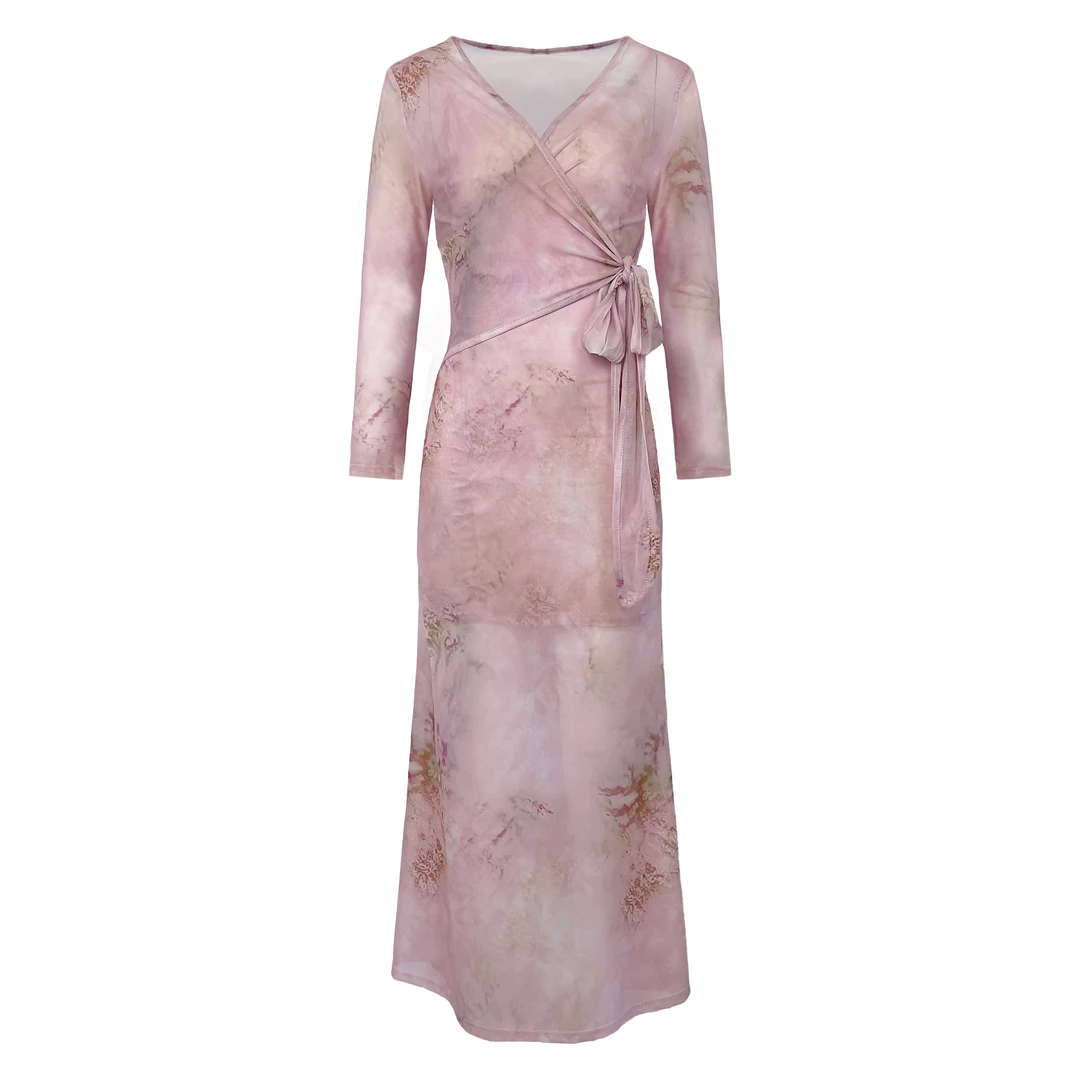 新款气质百搭印花网纱吊带连衣裙小众设计感吊带裙