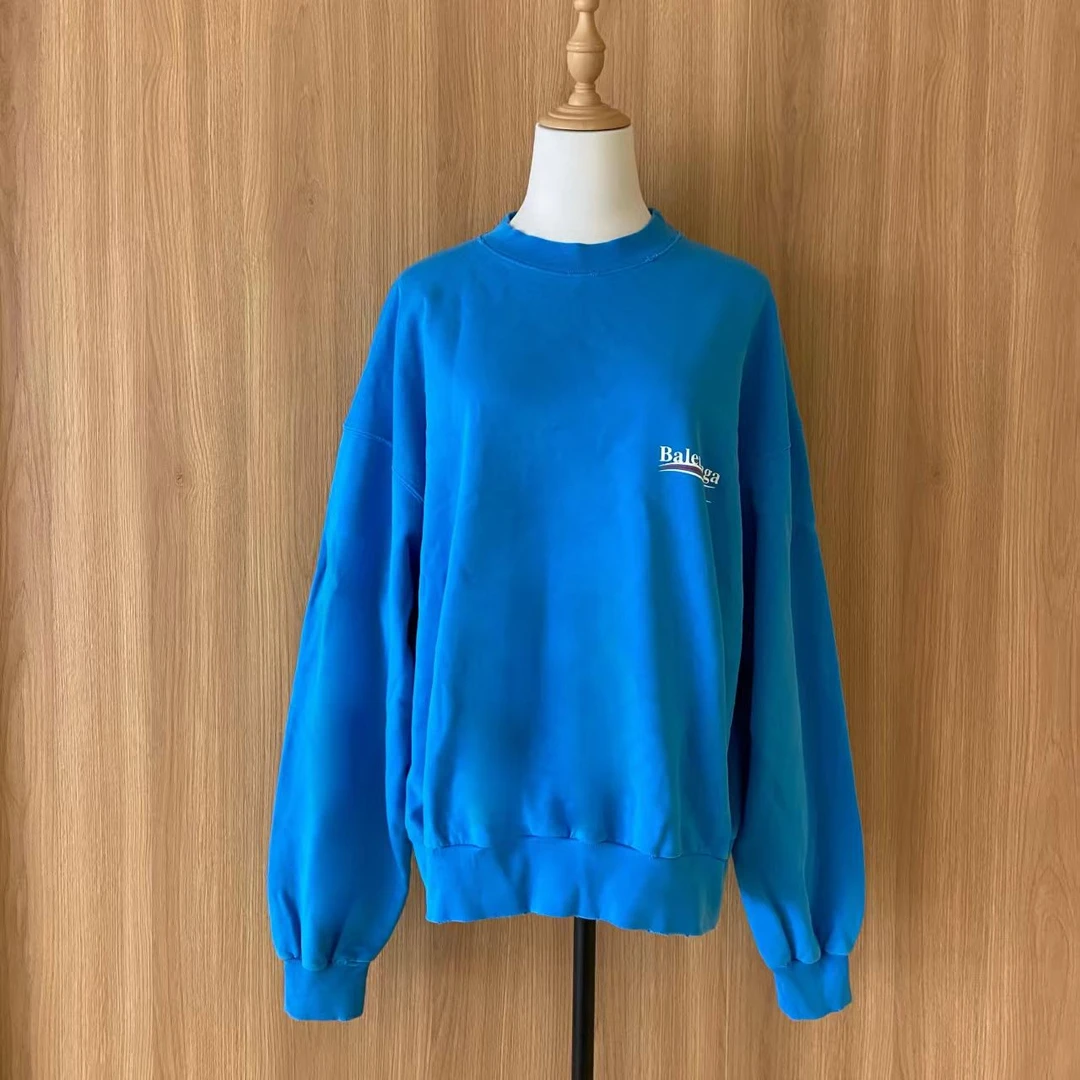 99新 Balenciaga/巴黎世家 壹臻/蓝色破洞可乐卫衣 XS /50166297