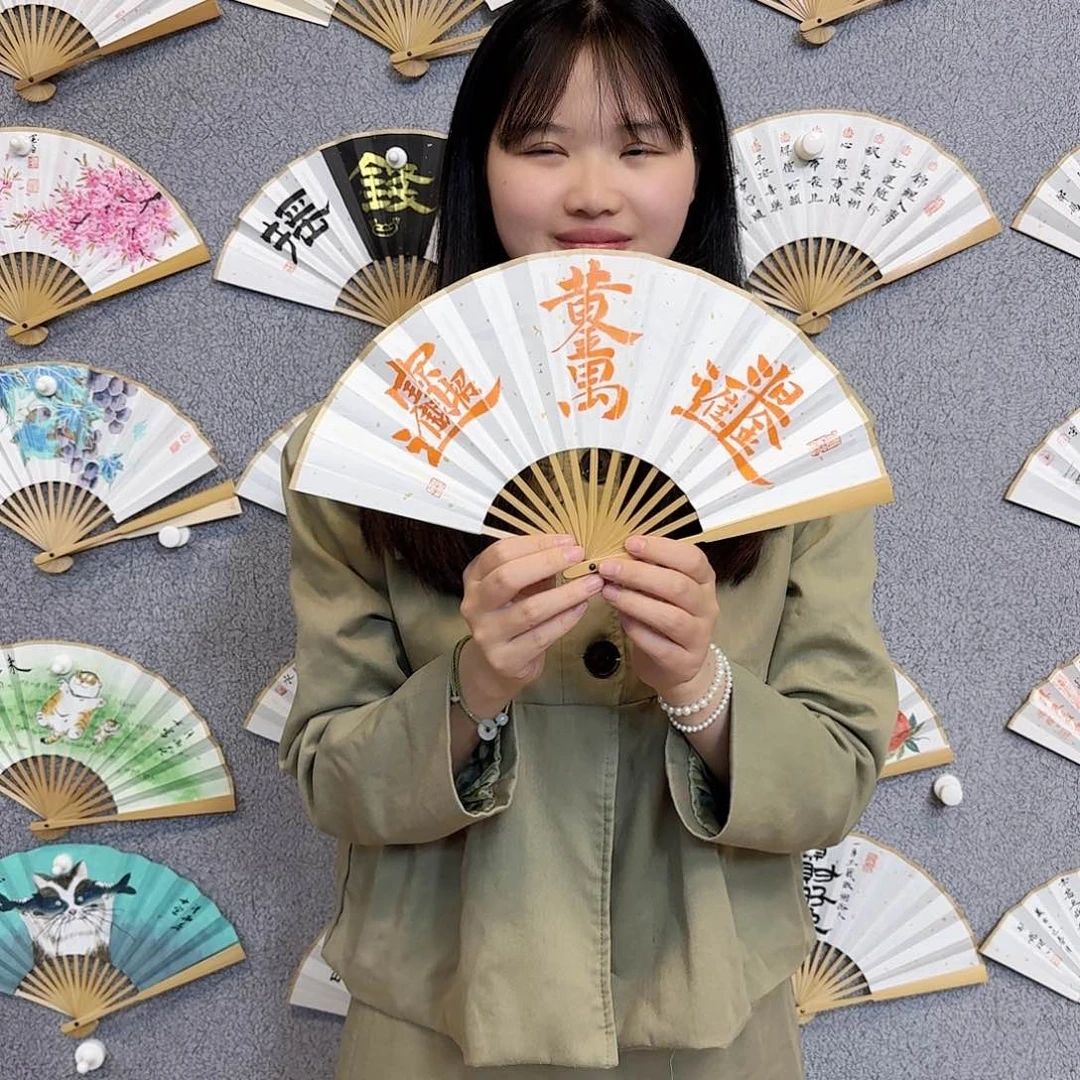 书法6寸水磨玉竹-纯手绘-文玩扇骨（默认粘好）