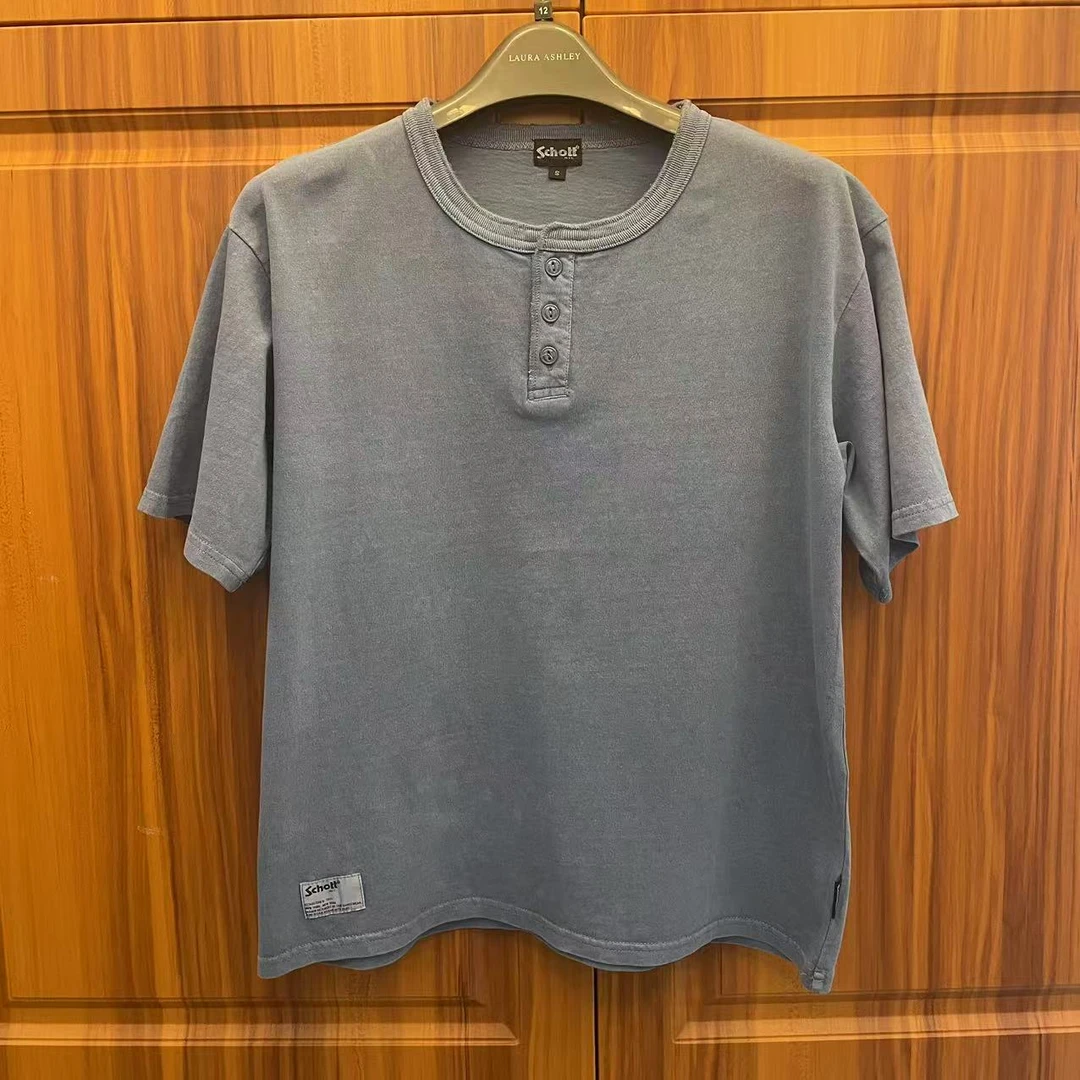 【50玫瑰】短袖亨利领夏季纽扣T恤宽松经典春夏重磅简约男女同款