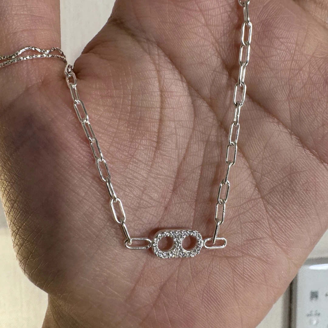 坠链均925银合成锆石 韩国 通体s925银 猪鼻颈链项链