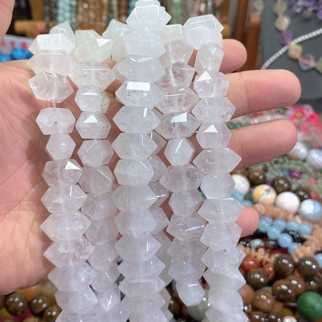 未镶嵌玛瑙/玉髓珠宝半成品天然白水晶双尖一条卡20mm20颗