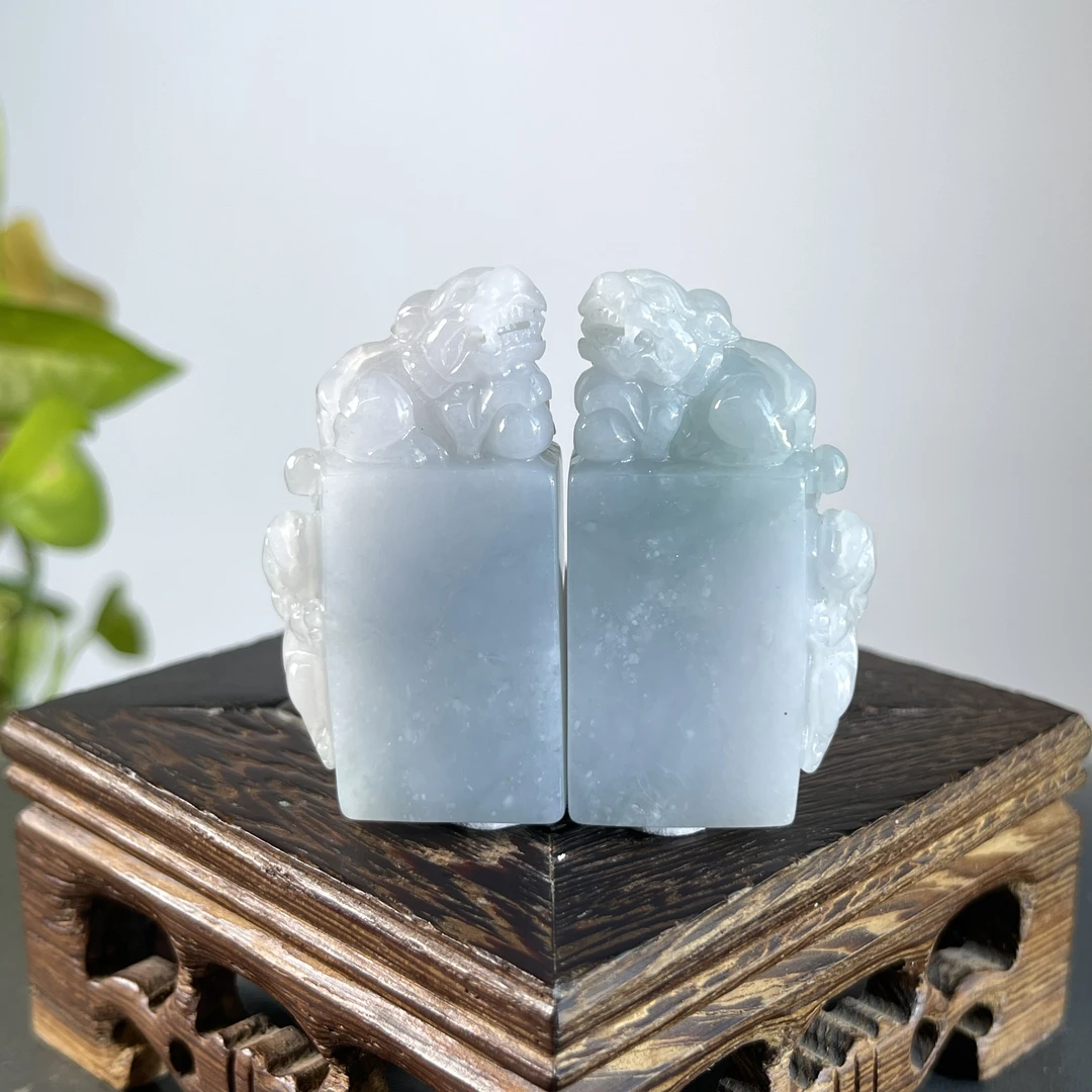 JTA20-70 天然缅甸A货翡翠 一对貔貅印章