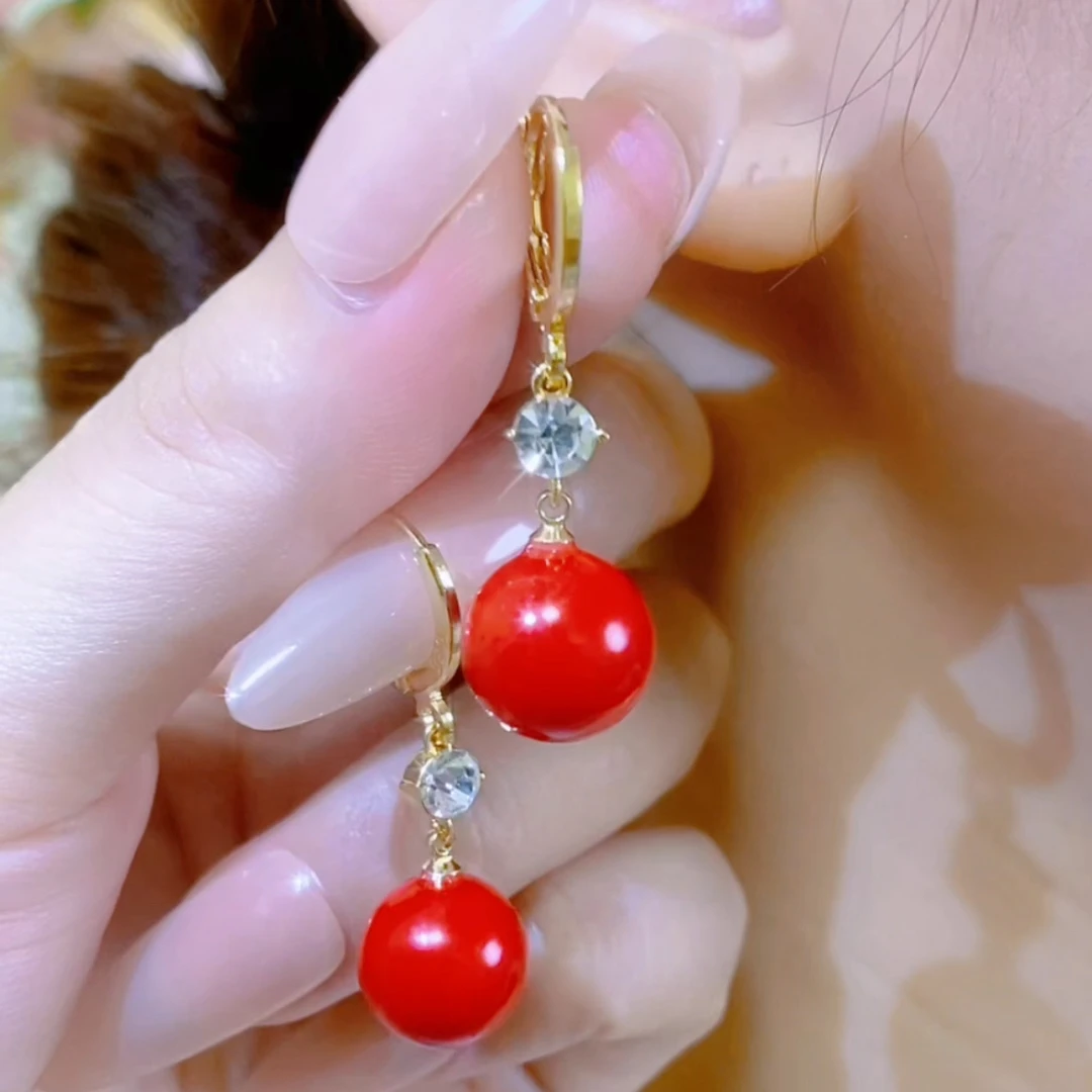 铜合金合成锆石耳饰 【红颜】时尚红色经典精致气质轻奢百搭耳环