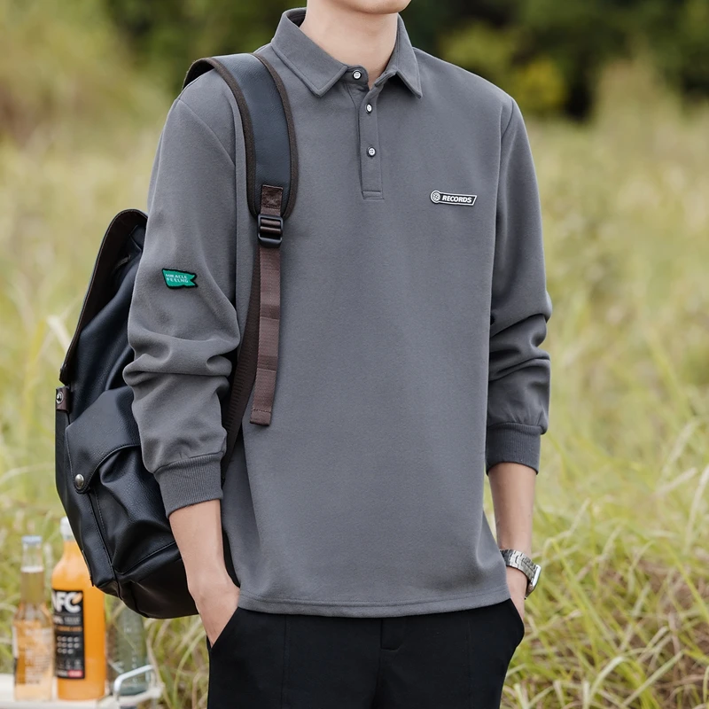 美式高街衫男士卫衣长袖春秋季新款纯色翻领上衣2025新款外套