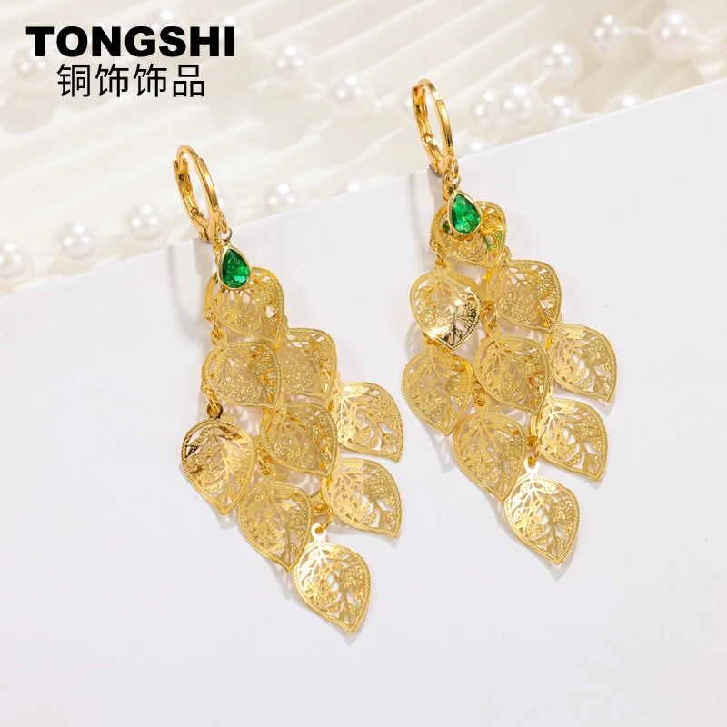 铜合金耳饰 金枝玉叶欧美女耳环耳饰百搭长款国风耳饰