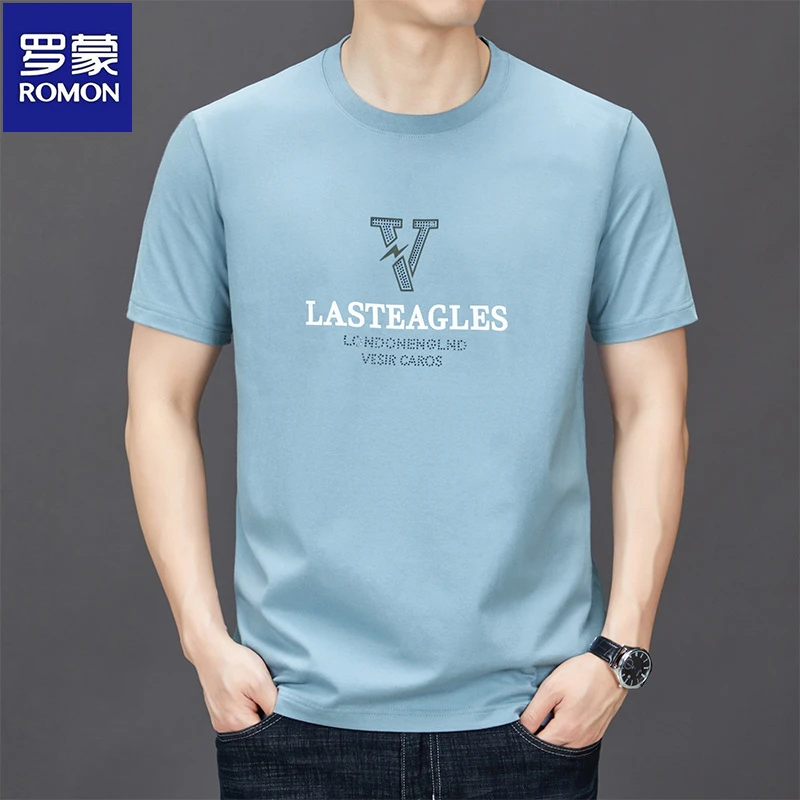 罗蒙短袖t恤男士纯棉薄款圆领2025夏季新款半袖夏装休闲体恤衫T男