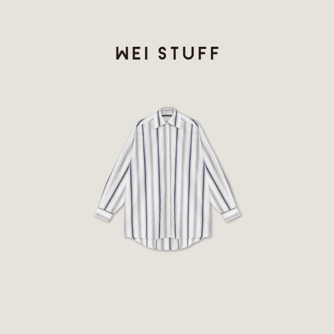 WEI STUFF 春季欧若风纯棉松弛随性慵懒感廓形竖条纹衬衫 7989 S