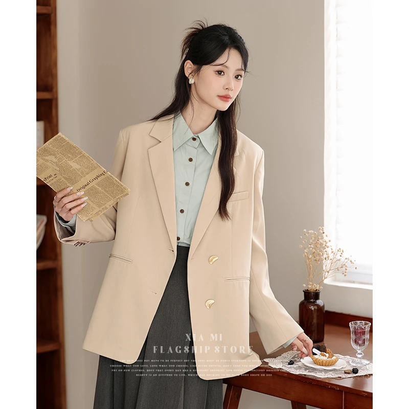 2024秋季新款复古廓形西装外套女宽松休闲小个子甜美减龄西服上衣