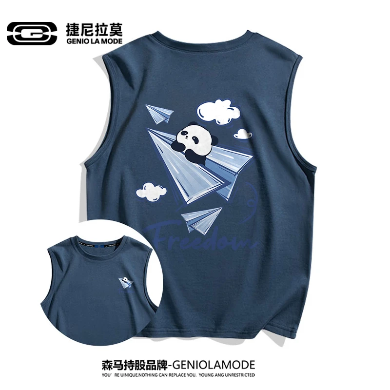 GENIOLAMODE美式背心男运动校园健身笑脸印花无袖t恤潮流休闲薄款