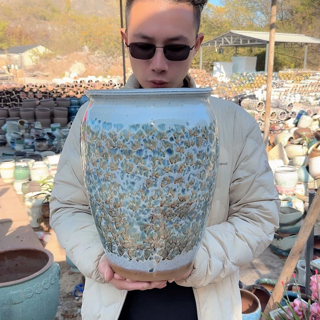 紫砂花盆口24高35（一个水墨画白色