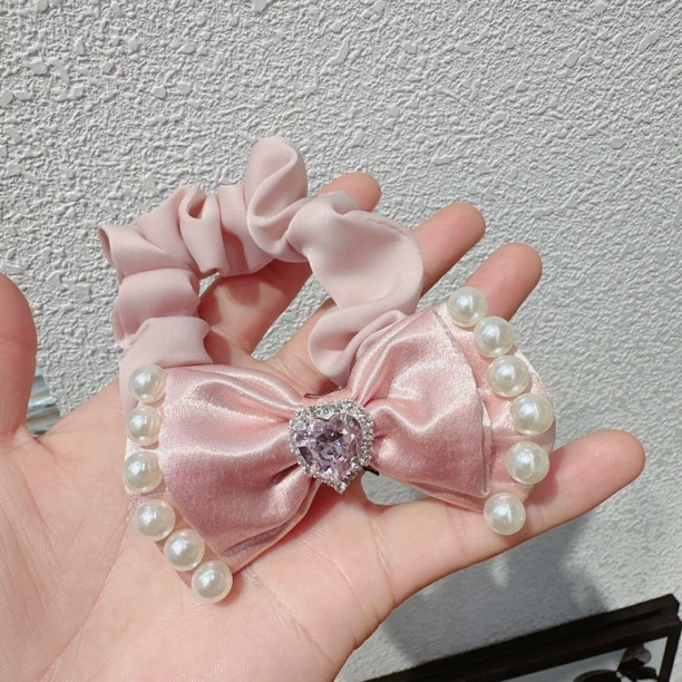 A267-D粉色珍珠蝴蝶结肠圈【满15包邮发货】可爱仙女儿童发饰