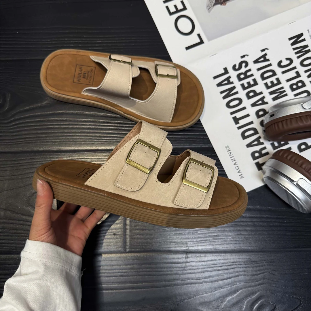 夏季2025勃肯一字拖鞋网红舒适凉鞋时尚百搭平底休闲凉拖鞋2cm