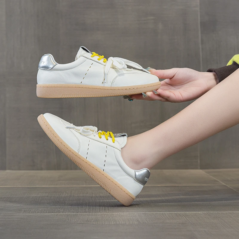 头层牛皮透气羊皮里35-43大码女鞋平底软底软面夏季百搭小白鞋女