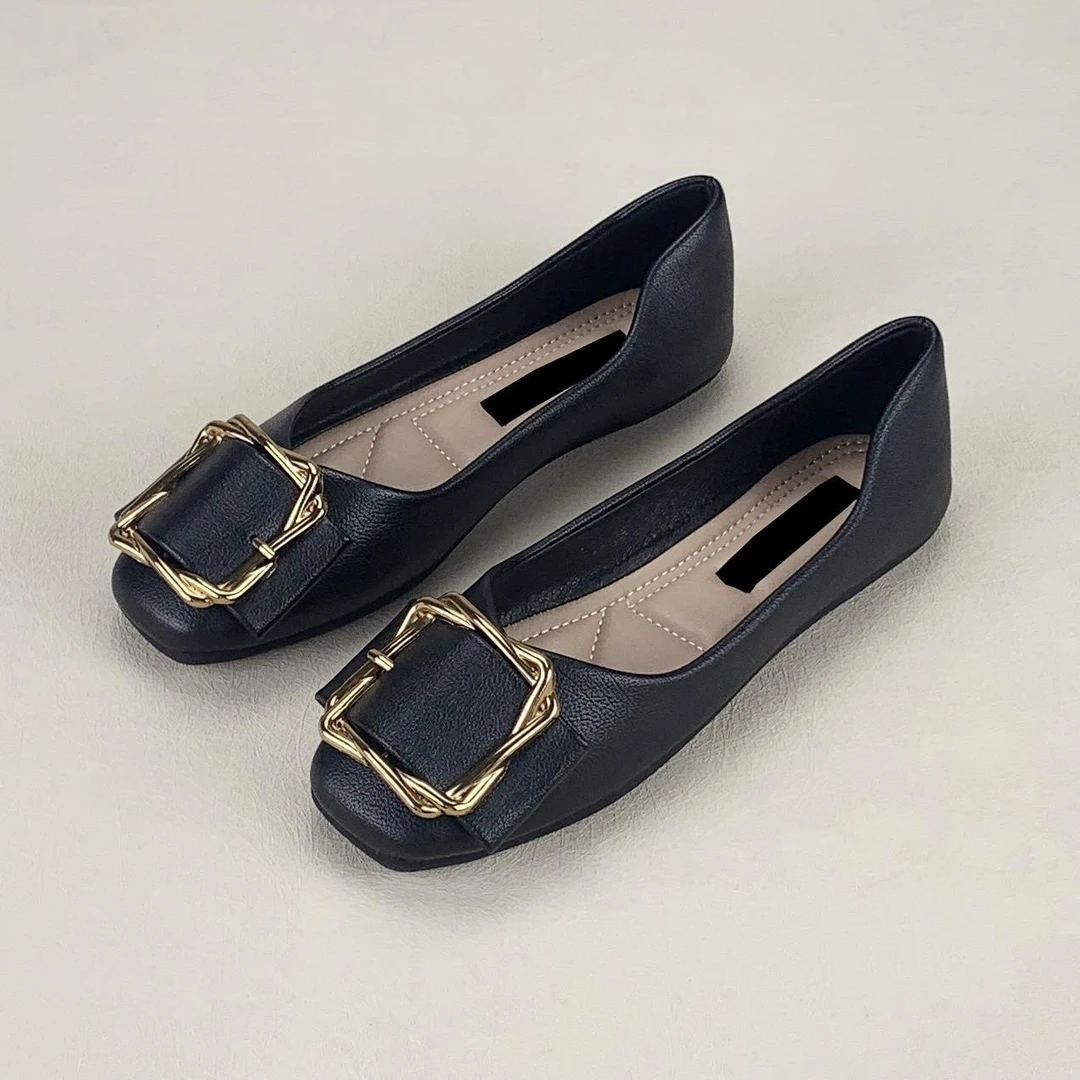 黑色单鞋女平底鞋春秋新款方头浅口软底复古温柔风通勤一脚蹬