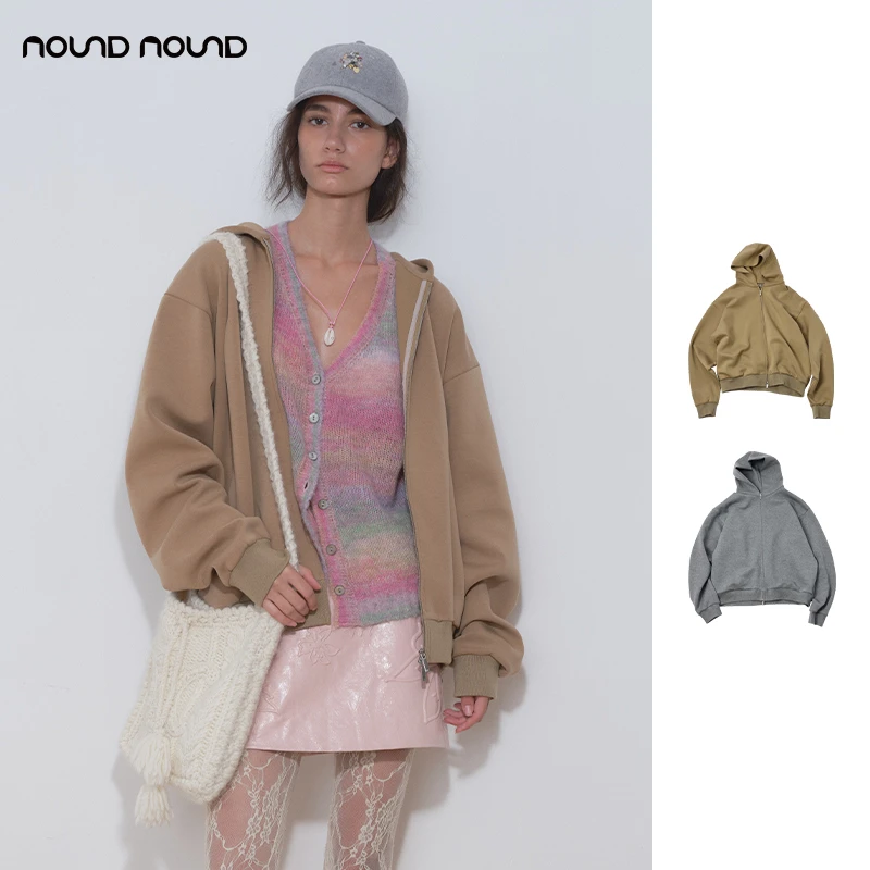 【MEDIUM WELL】nound买手店空气层浮雕印花长款拉链卫衣外套24秋冬