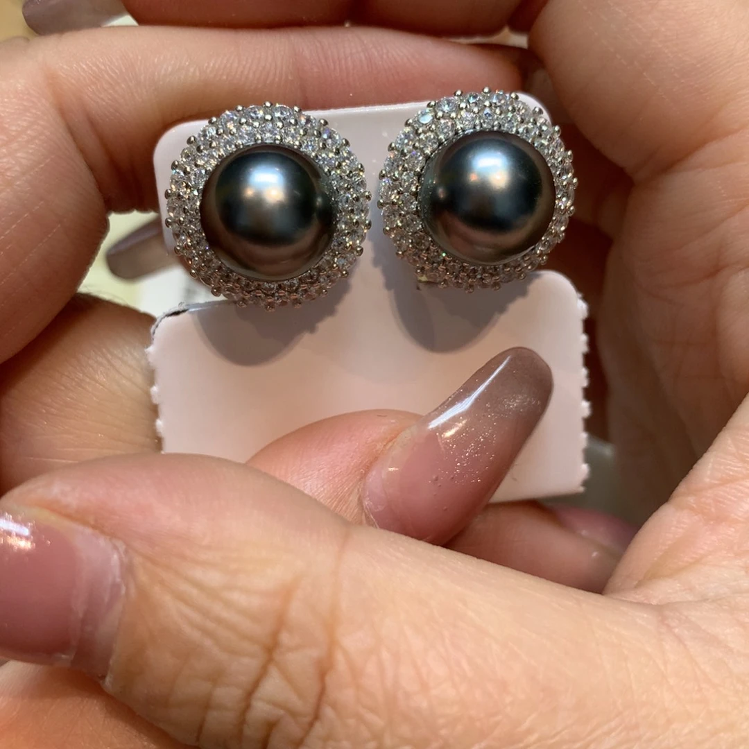 海水珍珠耳饰银S925镶嵌