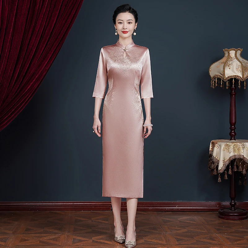 55511新款2025妈妈婚宴礼服高贵年轻可穿洋气气质旗袍连衣裙修身