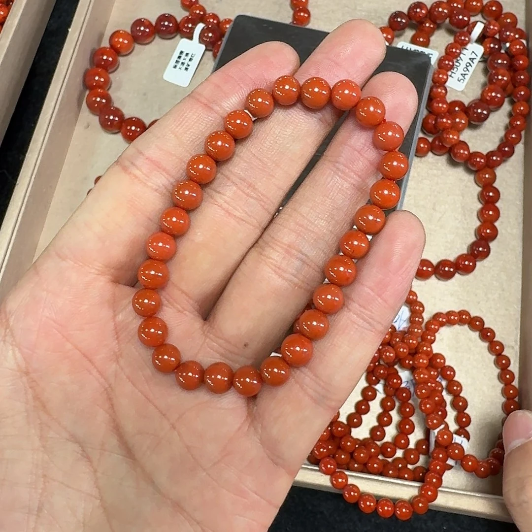 南红玛瑙未镶嵌手链原矿南红手串6mm高品质瓦西柿子红