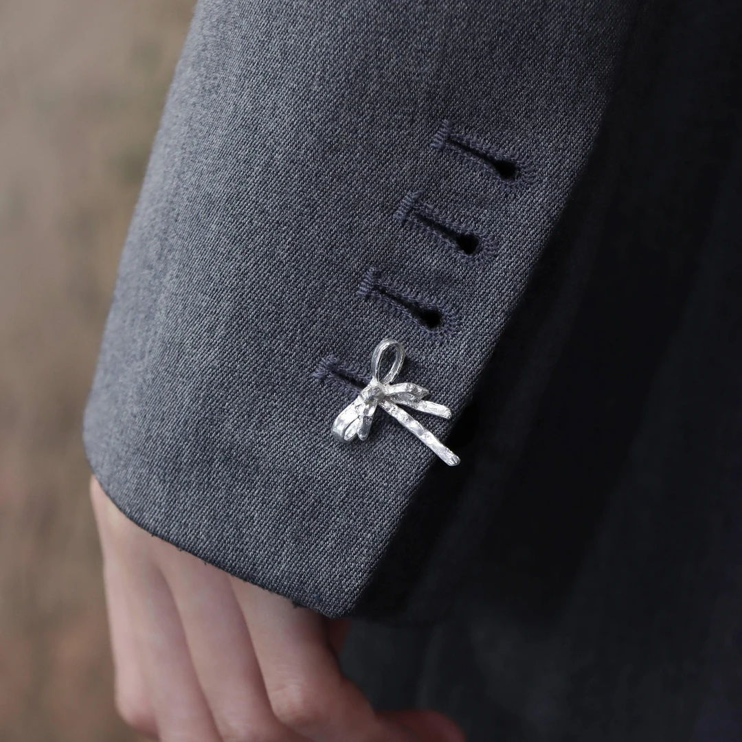 东黑三白 925银银制品 小蝴蝶结 s930银原创设计百搭简约袖扣礼物
